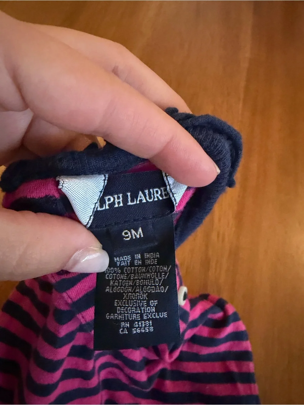 Ralph Lauren Pink & Navy Striped Girls Short-Sleeve Tee with Crest
